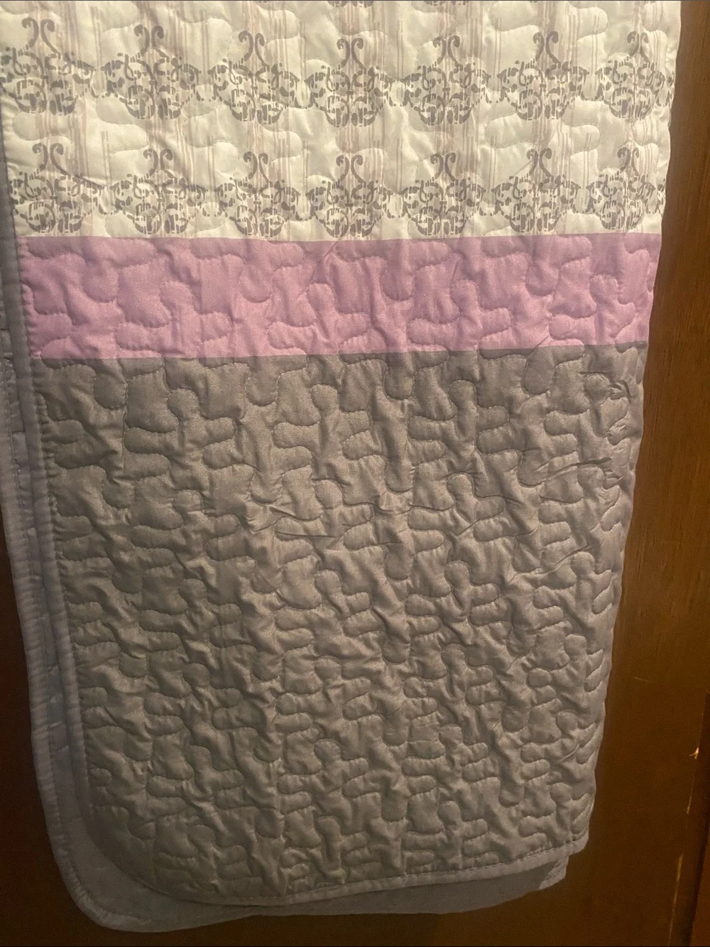Reversible Quilted Bedding Throw ~ Lavender/ Gray